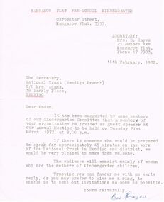 Document - LETTER TO THE SECRETARY OF THE NATIONAL TRUST (BENDIGO BRANCH)