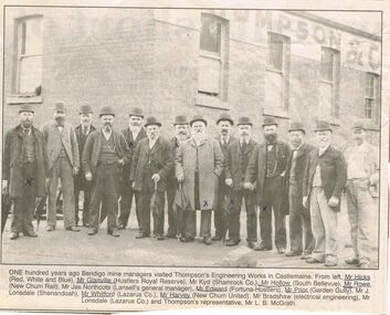 Photograph - CORNISH COLLECTION: VISIT OF BENDIGO MINE MANAGERS TO THOMPSON'S ENGINEERING WORKS, CASTLEMAINE