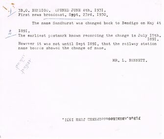 Document - ARTICLES FOR ROYAL HISTORICAL SOCIETY (BENDIGO BRANCH) NEWSLETTER MARCH 1972