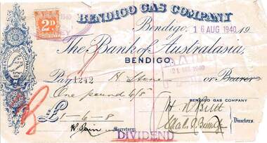 Document - BENDIGO GAS COMPANY COLLECTION: RE PROCEEDS OF THE ESTATE OF THE LATE JOHN LOCKE WATSON