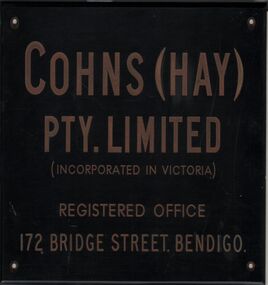 Sign - COHN BROTHERS COLLECTION:  NAMEPLATE FOR COHNS ( HAY ) PTY LIMITED