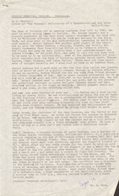 Document - NOTES FOR RHSV BENDIGO BRANCH NEWSLETTER ''BENDIGO MEMORIES, 1860 TO 80''