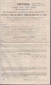 Document - KELLY AND ALLSOP COLLECTION: VICTORIA LAND TAX ACT 1910 - FORM, 31/12/1910 to 01/03/1911