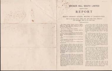 Document - KELLY AND ALLSOP COLLECTION: BROKEN HILL SOUTH LTD - REPORT, 27/08/1926