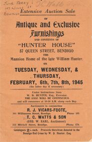 Book - BOOKLET: EXTENSIVE AUCTION SALE OF ANTIQUE AND EXCLUSIVE FURNISHINGS AND CONTENTS OF HUNTER HOUSE