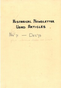 Document - HISTORICAL NEWSLETTERS, LETTERS AND NEWSPAPER ARTICLES INDEX