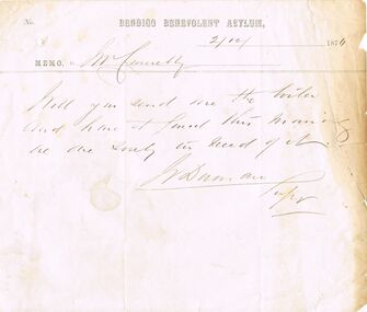 Document - THOMAS JAMES CONNELLY COLLECTION: MEMO 2 DECEMBER 1870, 02/12/1870