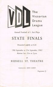 Document - LYDIA CHANCELLOR COLLECTION; VICTORIAN DRAMA LEAGUE STATE FINALS PROGRAMME