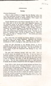 Document - PHOTOCOPY OF HISTORICAL INFORMATION RELATING TO BENDIGO TAKEN FROM A BOOK