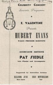 Document - LYDIA CHANCELLOR COLLECTION; HUBERT EVANS CELEBRITY CONCERT PROGRAMME