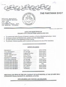 Newspaper - 'THE PARTHIAN SHOT ' NEWSLETTER FOR THE GOLDEN CITY COLLECTORS ASSOCIATION INC.JULY 1996