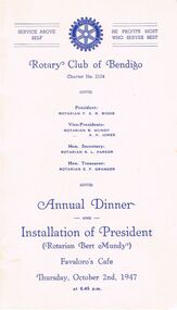 Document - LYDIA CHANCELLOR COLLECTION;  ROTARY CLUB OF BENDIGO. ANNUAL DINNER AND INSTALLATION OF PRESIDENT