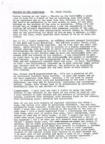 Document - THEATRE ON THE GOLDFIELDS - MR FRANK CUSACK
