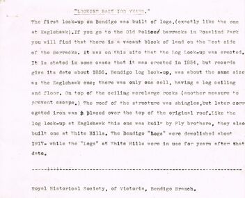 Document - SHORT ARTICLES (RHSV, BENDIGO BRANCH): ''LOOKING BACK 100 YEARS''