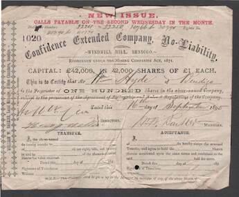 Document - KELLY AND ALLSOP COLLECTION: SHARE CERTIFICATE - CONFIDENCE EXTENDED CO, 16/09/1895