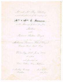 Document - INVITATION FOR WEDDING OF MARLENE SCHILLING AND NEVINSON ANDREW DWYER 20.6.1956