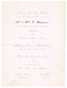 Document - INVITATION FOR WEDDING OF MARLENE SCHILLING AND NEVINSON ANDREW DWYER 20.6.1956