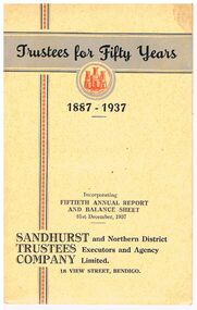 Document - 50TH ANNUAL REPORT & BALANCE SHEET SANDHURST TRUSTEES COMPANY 31.12.1937