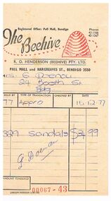 Document - 'THE BEEHIVE ' DOCKET RE SANDALS DATED 15.12.77
