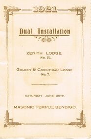 Document - LYDIA CHANCELLOR COLLECTION; DUAL INSTALLATION PROGRAMME  MASONIC TEMPLE BENDIGO