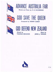 Document - MUSIC SHEET FOR THE SONGS ADVANCE AUSTRALIA FAIR , GOD SAVE THE QUEEN , GOD DEFEND NEW ZEALAND