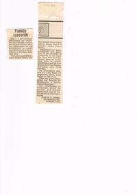 Newspaper - THREE UNRELATED ADVERTISER ARTICLES: SIMES (SYMES?) FAMILY: GOLDEN SQUARE RAILWAY STATION: ONE TREE HILL, 01/09/1984