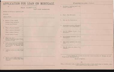 Document - KELLY AND ALLSOP COLLECTION:  FORM FOR APPLICATION FOR LOAN ON MORTGAGE