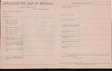 Document - KELLY AND ALLSOP COLLECTION:  FORM FOR APPLICATION FOR LOAN ON MORTGAGE
