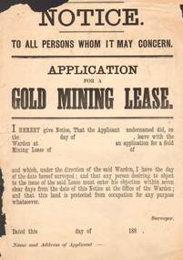 Document - NOTICE: APPLICATION FOR GOLD MINING LEASE