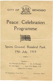 Document - CITY OF BENDIGO PEACE CELEBRATION PROGRAMME 19.7.1919