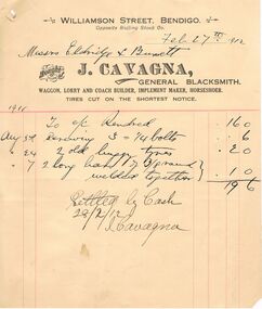 Document - PEARCE COLLECTION: ELDRIDGE & BURNET - ACCOUNT OF J CAVAGNA