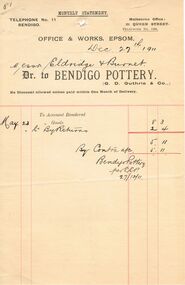 Document - PEARCE COLLECTION: ACCOUNT FROM BENDIGO POTTERY