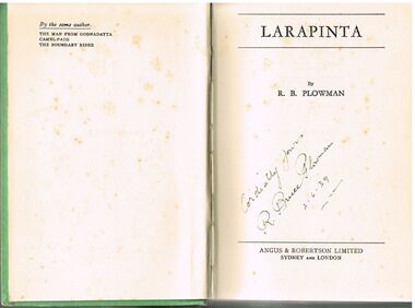 Book - ALEC H CHISHOLM COLLECTION: BOOK ''LARAPINTA'' BY R.B.PLOWMAN