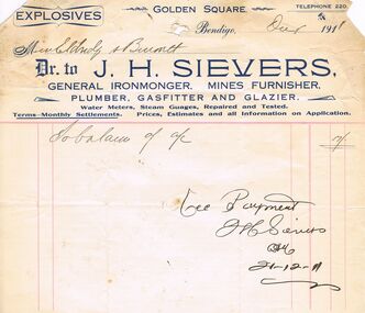 Document - PEARCE COLLECTION: ACCOUNTS  J H SIEVERS