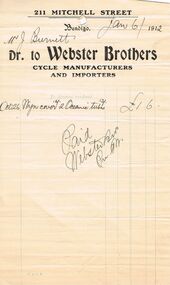 Document - PEARCE COLLECTION: ACCOUNTS WEBSTER BROTHERS
