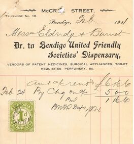 Document - PEARCE COLLECTION: ACCOUNTS  BENDIGO UNITED FRIENDLY SOCIETIES DISPENSARY