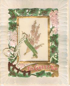 Ephemera - XMAS CARD IN CARDBOARD BOX /  CARDBOARD BOX WITH A ONE PENNY AUSTRALIAN POSTAGE STAMP