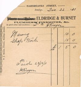 Document - PEARCE COLLECTION: ELDRIDGE & BURNET ACCOUNT TO H KREGER