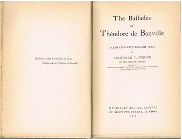 Book - ALEC H CHISHOLM COLLECTION: BOOK ''THE BALLADES OF THEODORE DE BANVILLE''