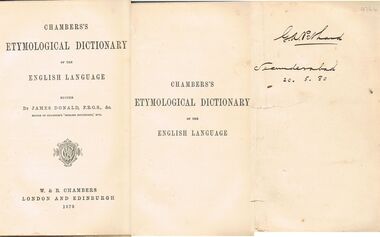 Book - LYDIA CHANCELLOR COLLECTION: CHAMBERS'S ETYMOLOGICAL DICTIONARY