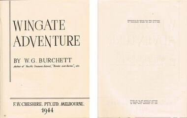 Book - LYDIA CHANCELLOR COLLECTION:   WINGATE ADVENTURE' BY W.G. BURCHETT