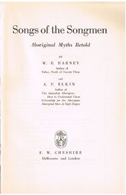 Book - ALEC H CHISHOLM COLLECTION: BOOK ''SONGS OF THE SONGMEN''