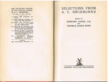 Book - ALEC H CHISHOLM COLLECTION: BOOK ''SELECTIONS FROM A.C.SWINBURNE''