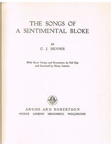 Book - ALEC H CHISHOLM COLLECTION: BOOK ''THE SENTIMENTAL BLOKE'' BY C.J.DENNIS