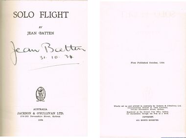 Book - LYDIA CHANCELLOR COLLECTION:   SOLO FLIGHT' BY JEAN BATTEN