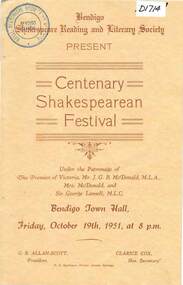 Document - BENDIGO CENTENARY COLLECTION: SHAKESPEAREAN FESTIVAL