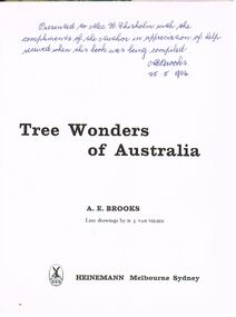 Book - ALEC H CHISHOLM COLLECTION: BOOK ''TREE WONDERS OF AUSTRALIA'' BY A.E.BROOKS