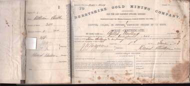 Document - JOHN EVANS COLLECTION: SCRIP CERTIFICATE BOOKS DERBYSHIRE GOLD MINING COMPANY