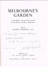 Book - ALEC H CHISHOLM COLLECTION: BOOK ''MELBOURNE'S GARDENS''