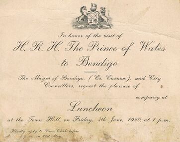 Document - LYDIA CHANCELLOR COLLECTION;   INVITATION TO H.R.H. PRINCE OF WALES LUNCHEON